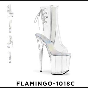 Pleaser Clear Flamingo Open Toe Boot
